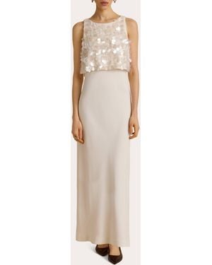 Marina Moscone Sequin Paillette Crepe Bias Column Dress - Natural