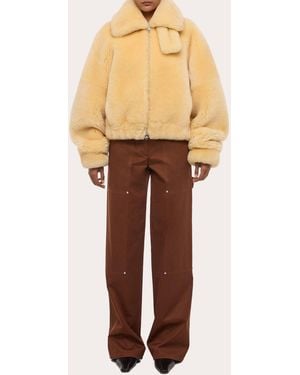 Helmut Lang Shearling Bomber Jacket - Natural