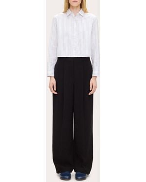 Theory Stripe Poplin Cropped Tab Shirt - White