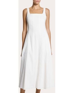 Theory Good Linen Square Neck Seamed Midi Dress - White