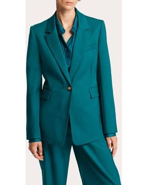 Argent Seasonless Wool Fitted Notch Lapel Blazer - Blue