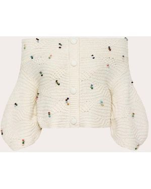 Hellessy Lian Beaded Knit Off-Shoulder Sweater - Natural