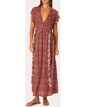 Natalie Martin Monica Mosaic V-Neck Maxi Dress - Red