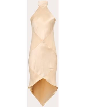 Francesca Miranda Alma Silk Bias High-Low Halter Dress - Natural