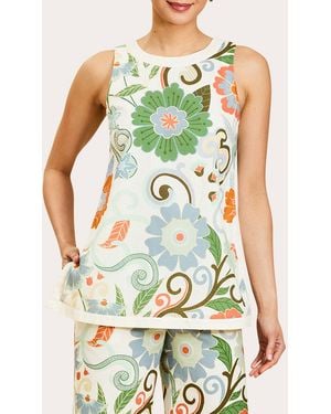 mestiza Corey Floral Cotton Sleeveless Tunic Top - Green