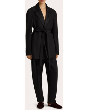 Marina Moscone Wool Belted Boyfriend Blazer - Black