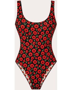 Verde Limon Acacia Floral Reversible One-Piece Polyester - Red
