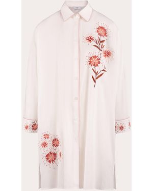 Karma On The Rocks Gifu Embroidered Floral Cotton Shirt Dress - Pink