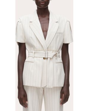 3.1 Phillip Lim Pinstripe Tulip-Sleeve Belted Blazer - Natural
