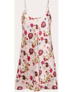 La Perla Floral-Print Silk-Satin Chemise - Pink