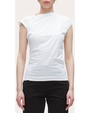 3.1 Phillip Lim Cotton Jersey Asymmetric Draped T-Shirt - White