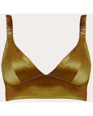 ROMUṠE Fiamma Silk Charmeuse Ruched Bralette - Natural
