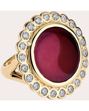 MUVEIL Yin Yang Agate & Diamond 14K Oval Ring - Pink