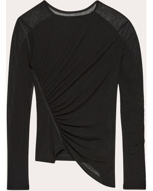 Helmut Lang Sheer Jersey Ruched Asymmetric Wind Top - Black