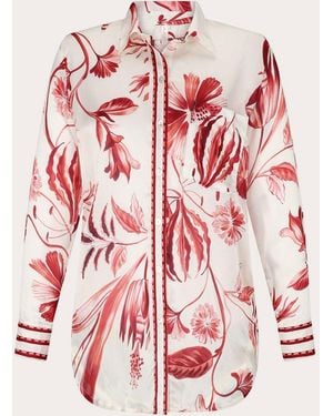 Aguaclara La Vie Rouge Cotton Silk Button-Up Top - Red