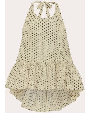 Azeeza Winston Polka Dot Poplin High-Low Halter Top Cotton - Natural