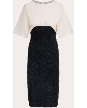 Merlette Solene Smocked Voile Combo Empire-Waist Dress - Black