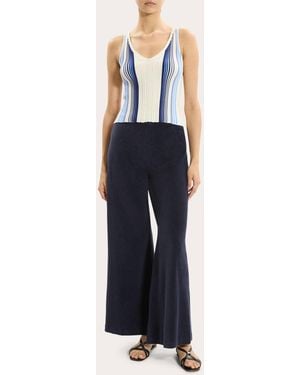 Theory Stripe Rib Knit Scoop Neck Tank Top Cotton/Polyamide - Blue