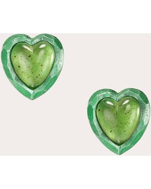 Anabela Chan Fruit Gem Apple Heart Stud Earrings - Green