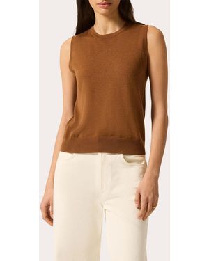 Argent Fine Knit Wool-Silk Sleeveless Top - Brown