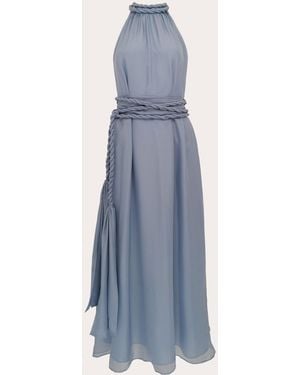 Azeeza Dany Gathered Silk Chiffon Midi Dress - Blue