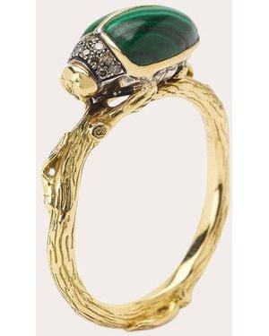 Bibi Van Der Velden Malachite & Diamond 18K Scarab Ring - Metallic