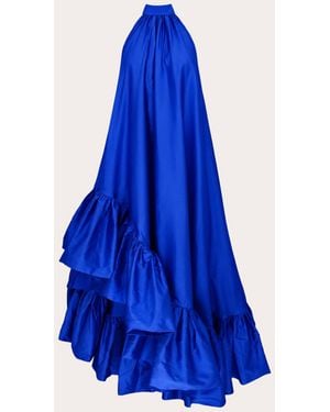 Azeeza Lucas Taffeta Asymmetric Ruffle Gown - Blue