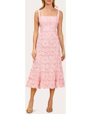 mestiza Manila Floral Lace Flared Midi Dress - Pink