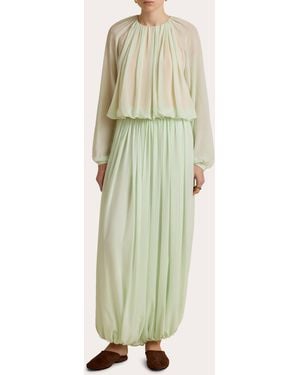 Marina Moscone Silk Chiffon Gathered Long-Sleeve Blouse - Green