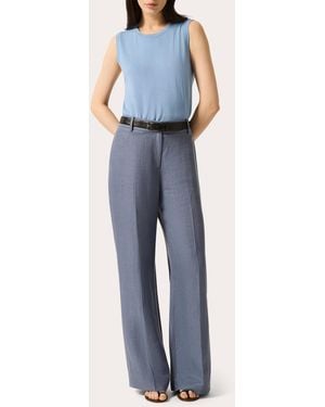 Argent Fine Knit Wool-Silk Sleeveless Top - Blue