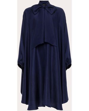 Azeeza Emlyn Silk Tie-Neck Cape Midi Dress - Blue