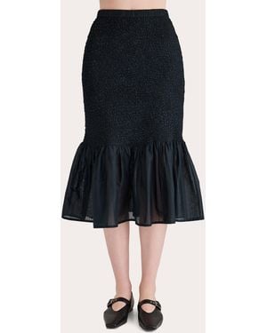 Merlette Miyu Smocked Voile Ruffle-Hem Skirt - Blue