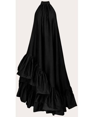 Azeeza Lucas Taffeta Asymmetric Ruffle Gown - Black