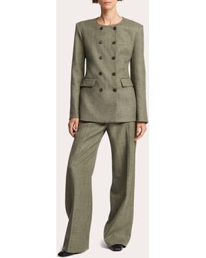 Argent Herringbone Wool Double-Breasted Crewneck Blazer - Green