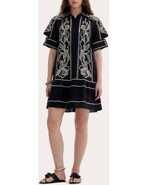 Scarlett Poppies Yuddha Embroidered Shirt Dress - Black