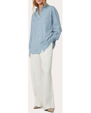 With Nothing Underneath The Oversized Chambray Shirt - Blue