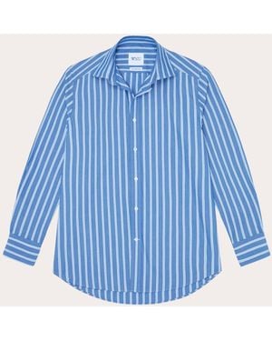 With Nothing Underneath The Boyfriend Stripe Organic Poplin Shirt - Blue