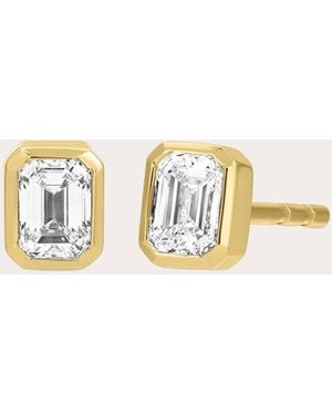 EF Collection Diamond Emerald-Cut Bezel Stud Earrings - Metallic