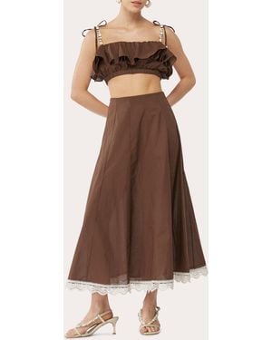 Waimari Zaphyr Cotton A-Line Midi Skirt - Brown