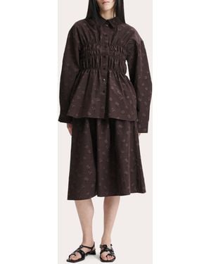 Cecilie Bahnsen Braxton Ditsy Bellis Jacquard Ruched Shirt - Brown