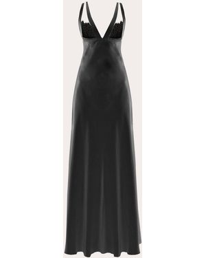 ROMUṠE Eva Lace-Trimmed Silk Satin Maxi Dress - Black
