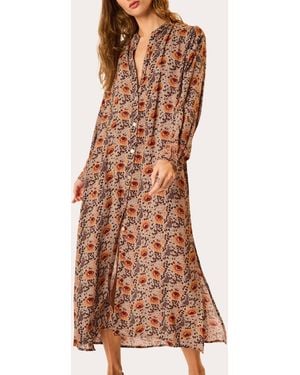 Natalie Martin Mb Floral Button-Front Midi Dress Rayon - Brown