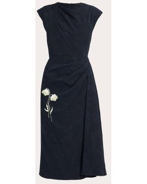 Erdem Floral Appliqué Jacquard Draped Midi Dress - Blue