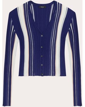 Theory Stripe Rib Knit Slim Cardigan - Blue