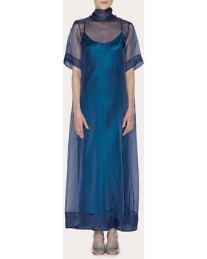 Lia Cohen Perspective Sheer Silk Organza Maxi Dress - Blue