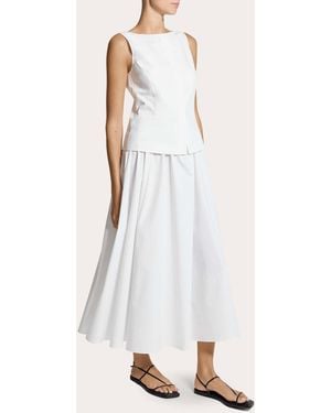 Theory Cotton Poplin Pleated Boatneck Vest Dress - White