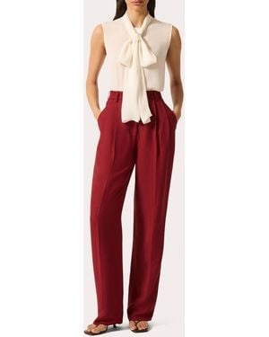 Argent Silk Georgette Sleeveless Bow Blouse - Red