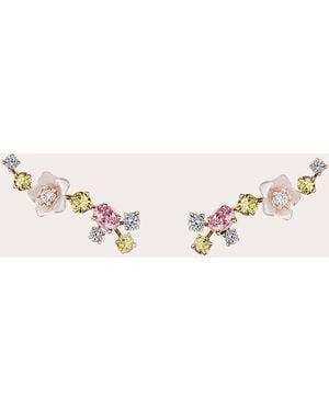 Anabela Chan Diamond Rose Floral Ear Climbers - Natural