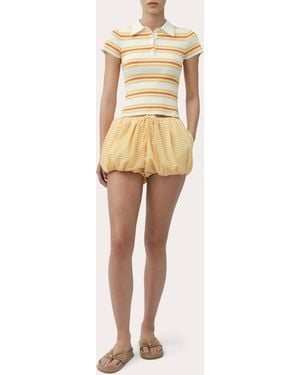 Jonathan Simkhai Luka Stripe Rib Knit Fitted Polo Top Cotton/Nylon/Spandex - Natural