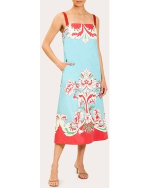 mestiza Galena Floral Poplin Column Midi Dress Cotton/Spandex - Red